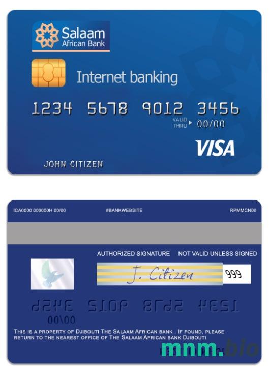 Djibouti The Salaam African bank visa prepaid internet karta przykład w formacie PSD